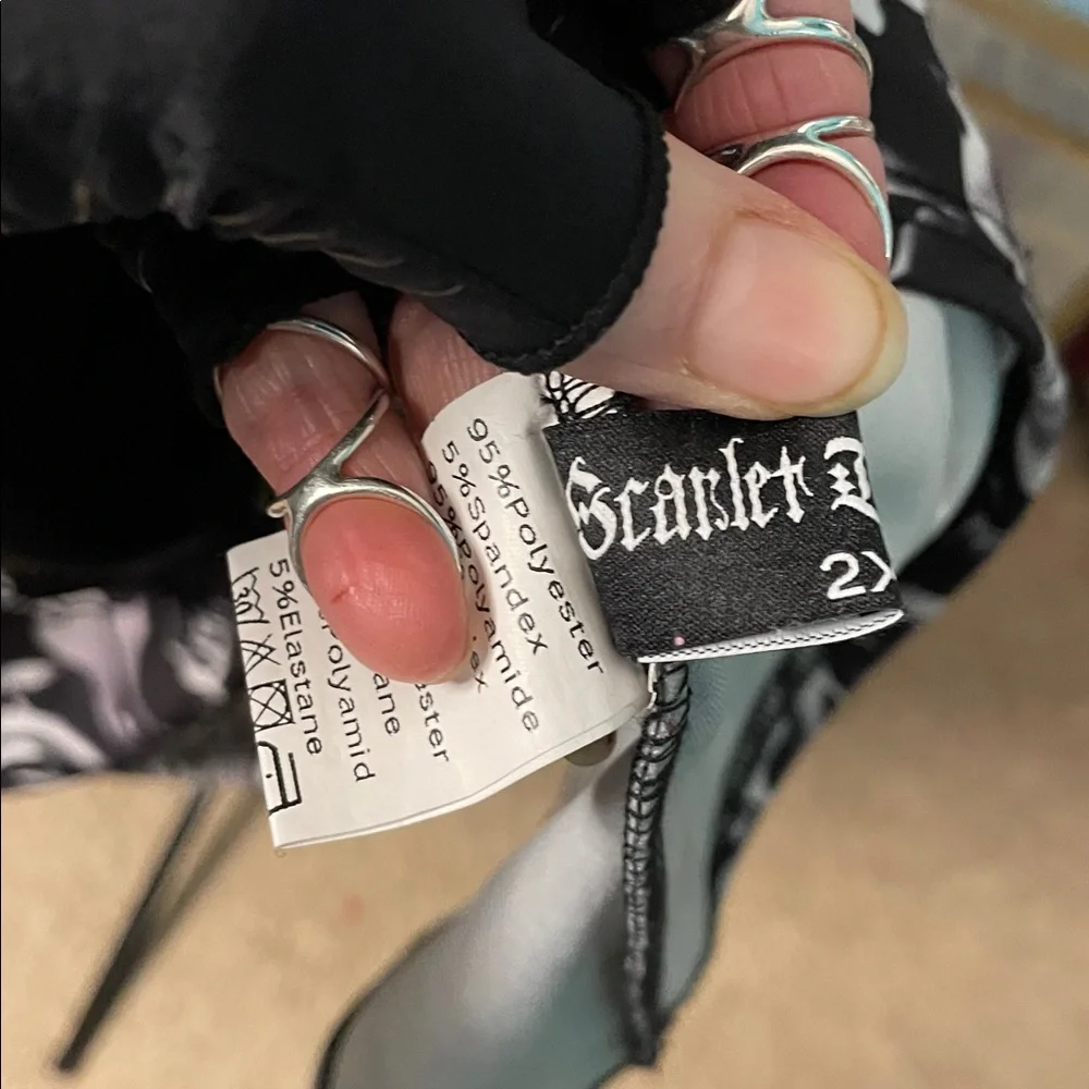 Black Goth Dress with High neck lace, skeletal hands & roses 2Xl - Picture 2 of 4